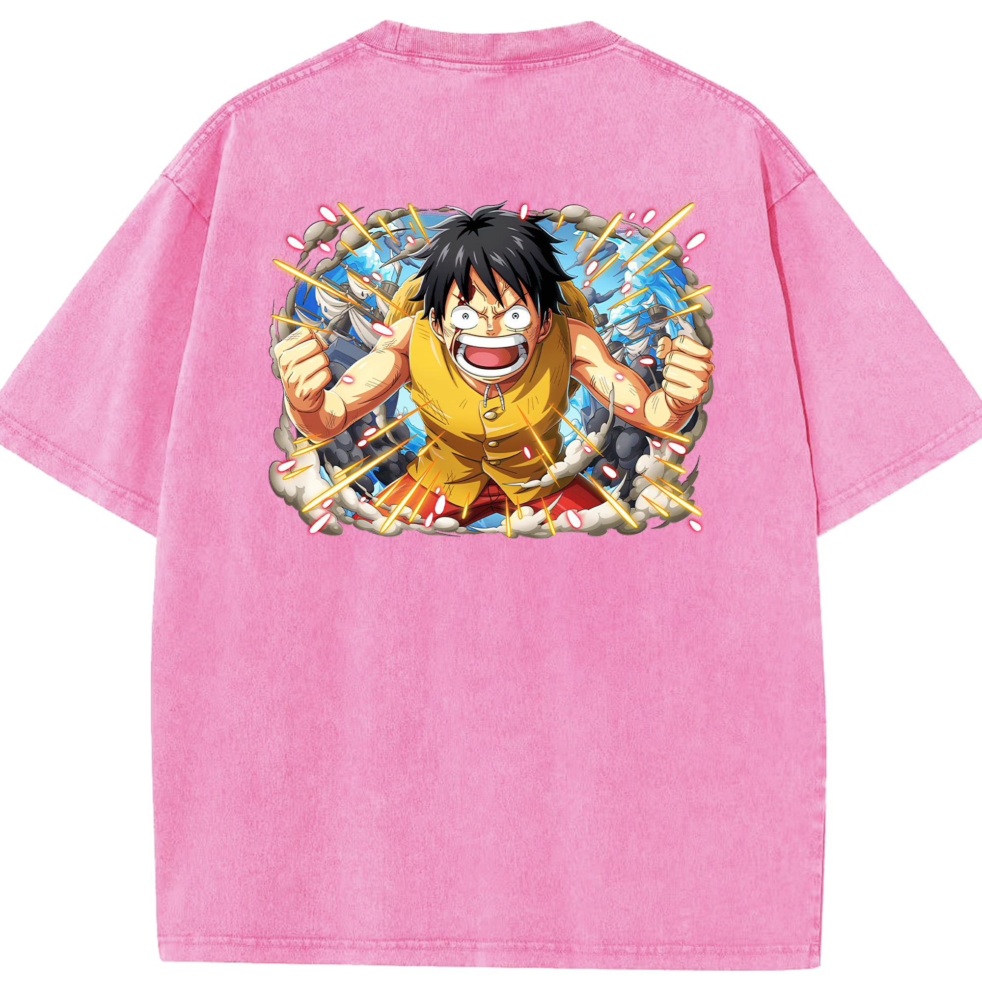 ワンピース モンキー・D・ルフィ ONE PIECE Monkey D. Luffy 綿100% ヴィンテージ風 半袖Tシャツ（背面プリント）